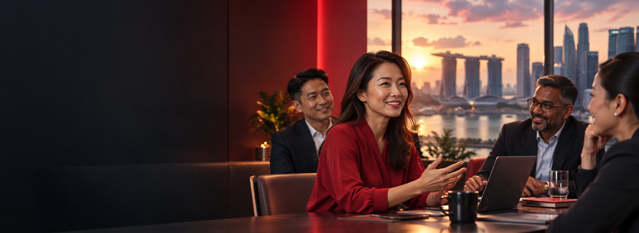 Colleagues discussing ideas in a Singapore office